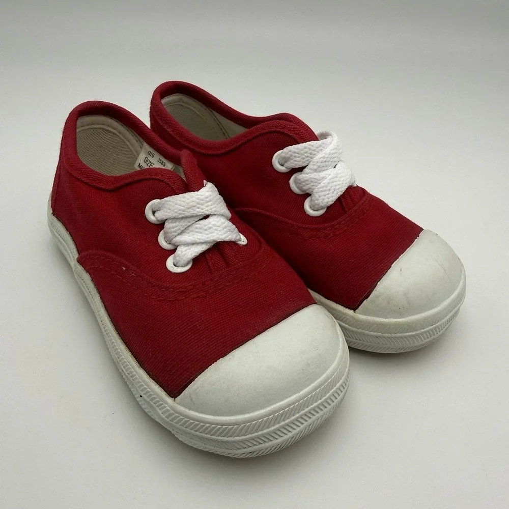 Vintage 1990s Okie Dokie Shoe Toddler Kids Size 7 Red & White Classic Canvas‎